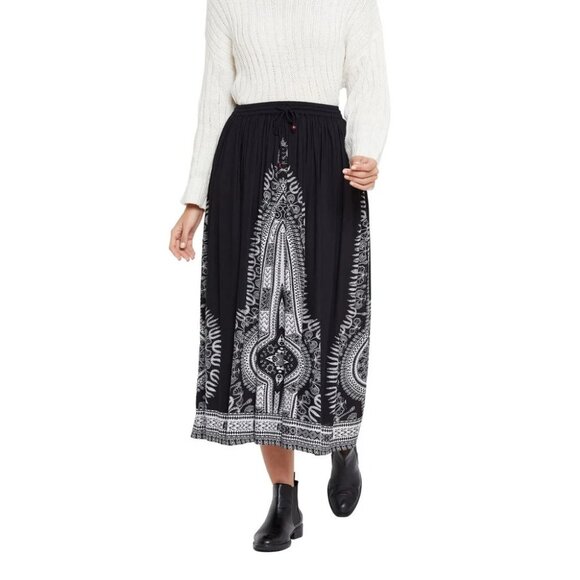 Gypsy Blu Size M Black Rayon A Line Women Boho Midi Skirt for Beach Vacations - Picture 2 of 7